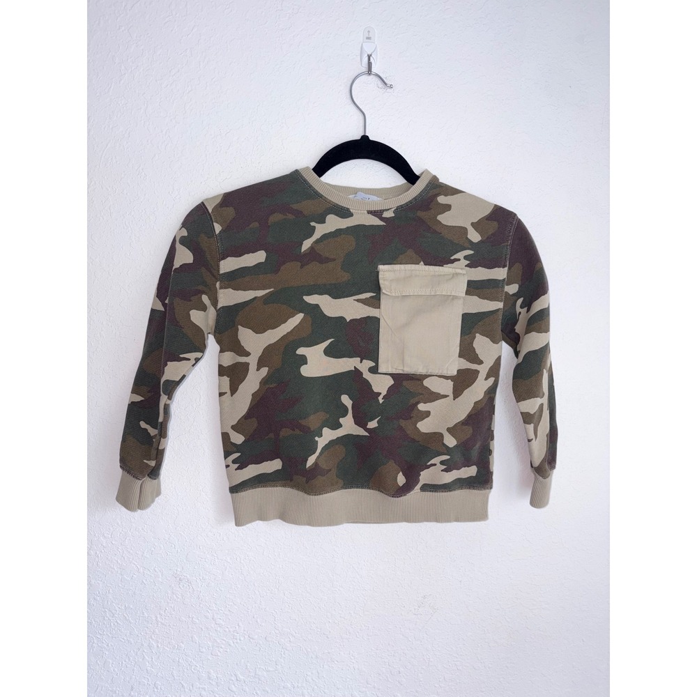 Zara Kids Sweatshirt age 7 Green Camo long sleeve Contrast Cargo Pocket Pullover